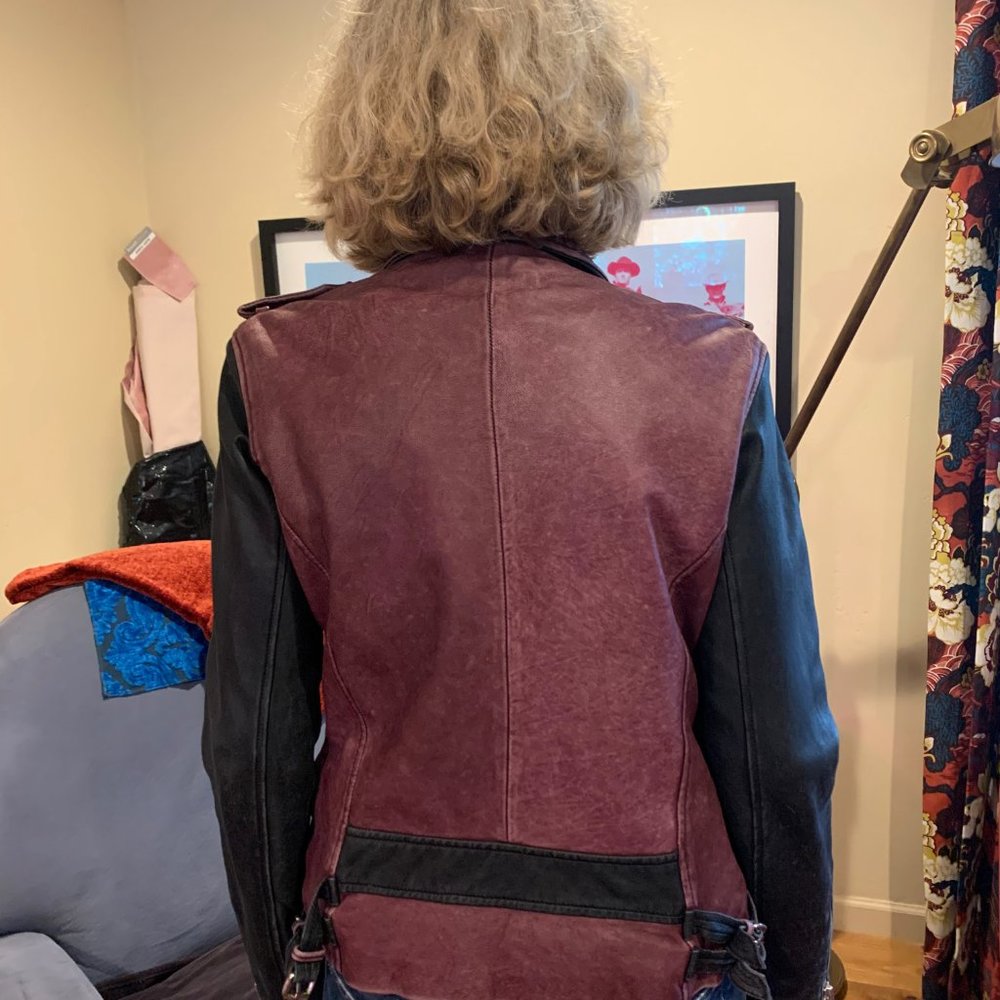 Iro Paris Distressed Burgundy/Black Leather Moto Jacket - Picture 7 of 8